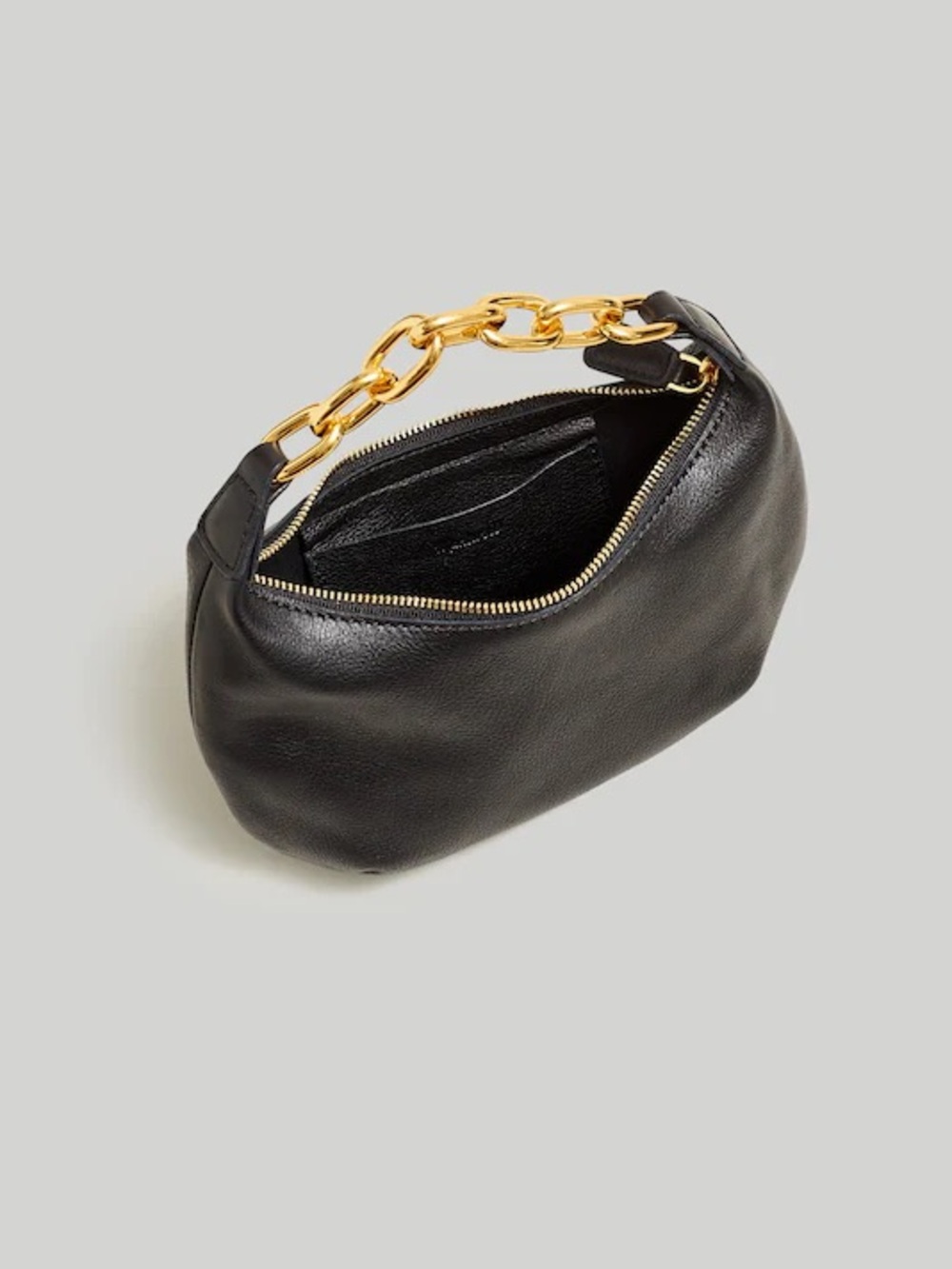 Madewell | Women’s Micro Gold Chain Handle Leather Hobo Bag Black Leather Purse - Picture 2 of 5